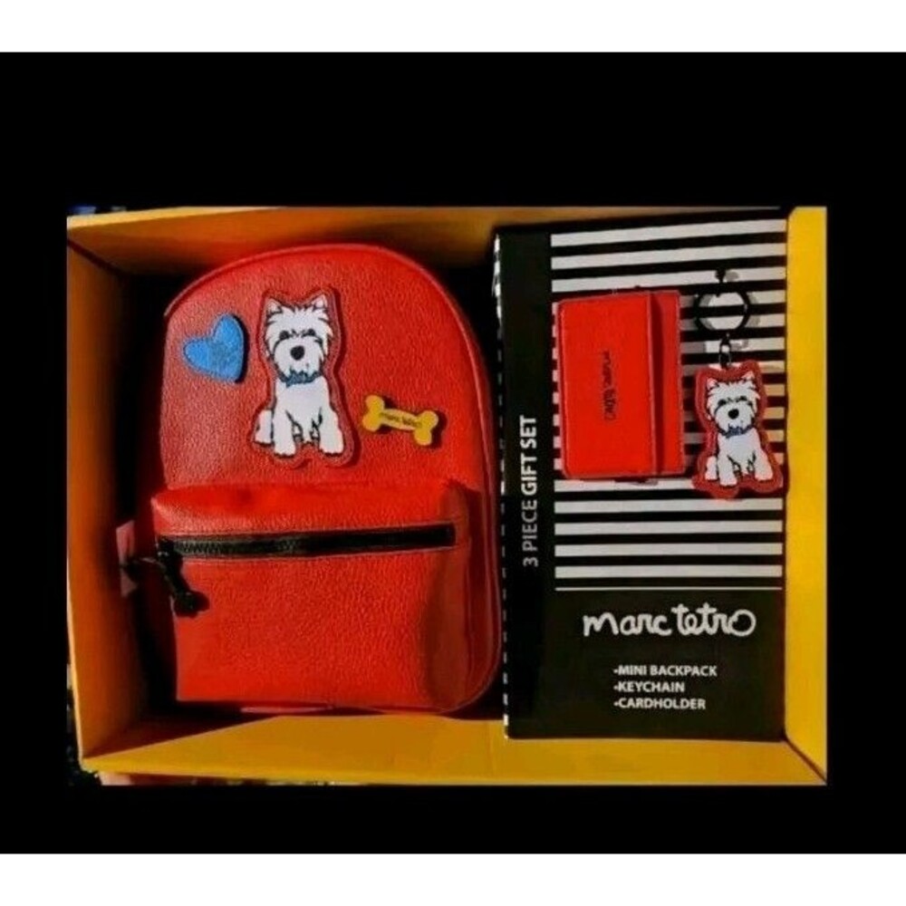 Marc Tetro Westie Dog Backpack Wallet Cardholder Keychain 3 Pc Gift Box Set NIB